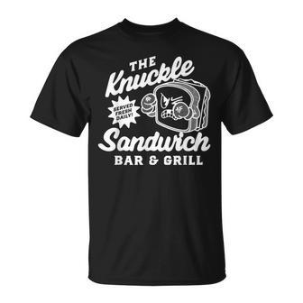 The Knuckle Sandwich Bar & Grill Fighting Joke Bar Humor T-Shirt | Mazezy