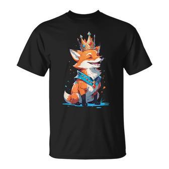 Königlicher Fuchs König Mit Krone Majestät Fantasie Umhang T-Shirt - Geschenkecke