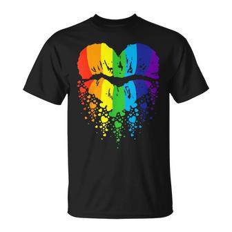 Labios Del Orgullo Corazones Con Los Colores Del Arco Iris Camiseta unisex - Regaloses