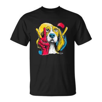 Letrero Retro Con Estampado De Perro Pop Dog Con Forma De Beagle Face Double Peace Camiseta unisex - Regaloses