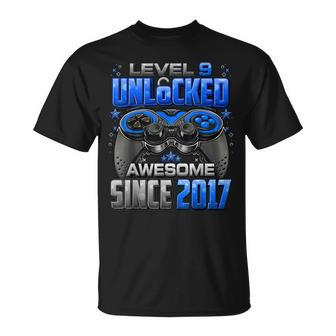 Level 9 Unlocked Awesome Since 2017 9Th Birthday Gaming T-Shirt - Monsterry