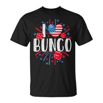 I Love Bunco Usa Patriotic Dice Game 4Th Of July Fireworks T-Shirt - Monsterry