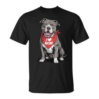 I Love Mom Pit Bull Lover Dog Mother's Day T-Shirt | Seseable UK