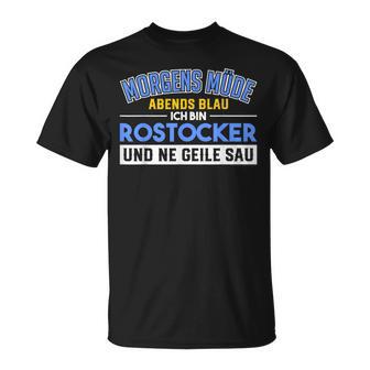 Lustige Rostock Meer Geschenkidee Herren Blau Klassisch Morgens Müde Abends Blau Rostocker Ossiprüche T-Shirt - Seseable
