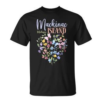 Mackinac Island Michigan Wildflowers Heart I Love Michigan T-Shirt - Monsterry