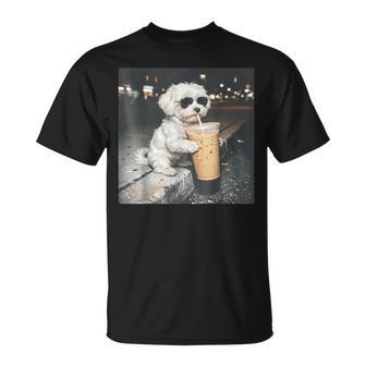 Maltese Drinking Iced Coffee Animal Dog Meme Women T-Shirt - Monsterry UK