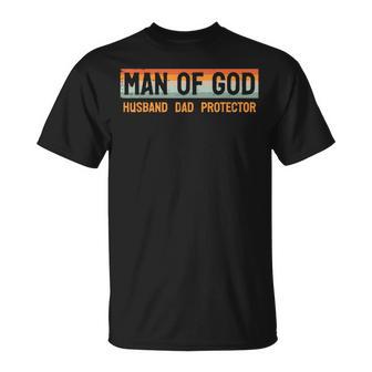 Man Of God Husband Dad Protector Fathers Day Pastor Papa Men T-Shirt - Monsterry UK