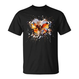 Mariposa Coloridaalpicaduras De Pintura Cardos Mariposa In Mangas Camiseta unisex - Regaloses