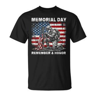 Memorial Day Remember And Honor Patriotic Us Flag Military T-Shirt | Mazezy