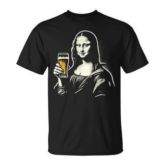 Mona Lisa Con Cerveza Bar Pub Crawl Fiesta Hombres Es Cerveza Divertida Camiseta unisex - Regaloses