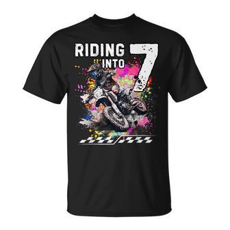 Motocross Birthday 7Th Year Old Riding Into 7 Mx Dirt Bike T-Shirt - Thegiftio