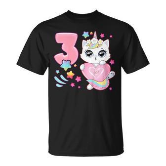 Niños Cumpleaños Niña 3 Años Gato Unicornio 3Er Cumpleaños Camiseta unisex - Regaloses