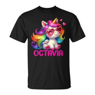 Octavia Nom Personnalisé Licorne Colorée S Filles T-Shirt - Cadeauxyz