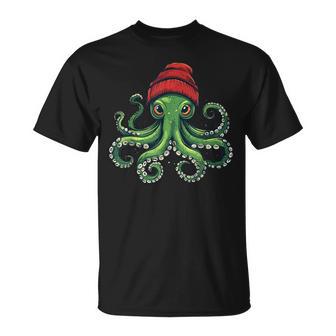 Octopus Wearing Beanie T-Shirt - Thegiftio UK