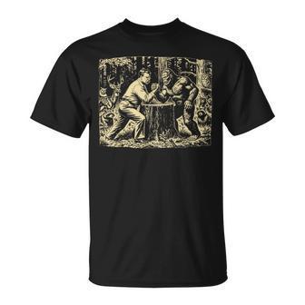 Theodore Roosevelt Teddy And Bigfoot Arm Wrestling Retro T-Shirt - Thegiftio UK