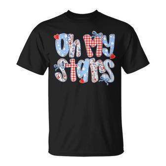 Oh My Stars 4Th Of July Preppy Plaid Gingham Patchwork Women T-Shirt - Thegiftio UK