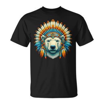 Ours Polaire Indigène Indien Plumes Indiennes T-Shirt - Cadeauxyz