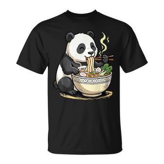 Panda Eating Ramen Noodles T-Shirt - Monsterry