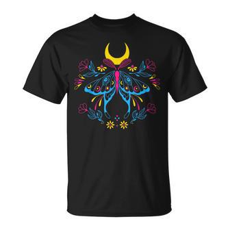 Pansexual Pride Moth With Moon And Floral Magic T-Shirt - Thegiftio