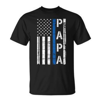 Papa Thin Blue Line American Flag Police Dad T-Shirt - Thegiftio