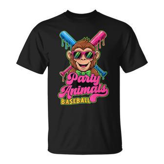 Party Animals Baseball Monkey Vibrant Dripping T-Shirt - Thegiftio UK