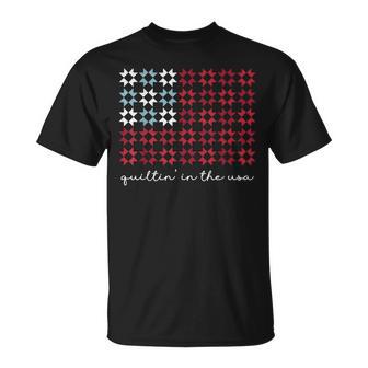 Patriotic American Flag Quilt Block Quilting Sewing 4Th July T-Shirt | Mazezy