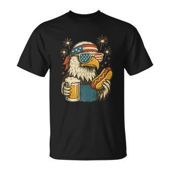 Patriotic Bald Eagle Beer Hot Dog Firework Retro 4Th Of July T-Shirt - Monsterry