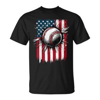Patriotic Baseball 4Th Of July Usa American Flag Boy Kid T-Shirt - Monsterry