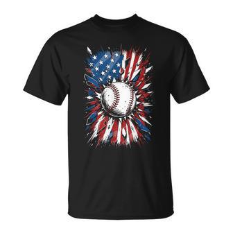 Patriotic Baseball Fourth Of July Usa American Flag Boys T-Shirt | Seseable UK