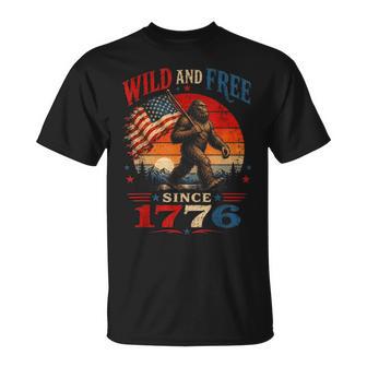 Patriotic Bigfoot Wild And Free Since 1776 American Flag T-Shirt - Thegiftio UK