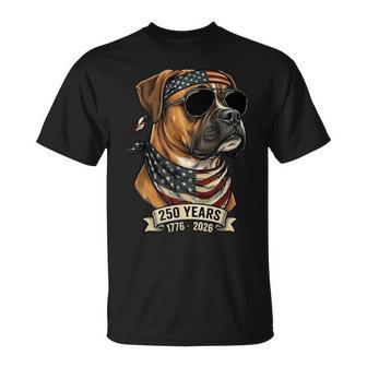 Patriotic Boxer Dog 250 Years Usa Flag Sunglasses 1776-2026 T-Shirt - Monsterry