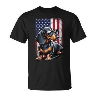 Patriotic Dachshund American Flag 4Th Of July Wiener Dog T-Shirt - Thegiftio UK