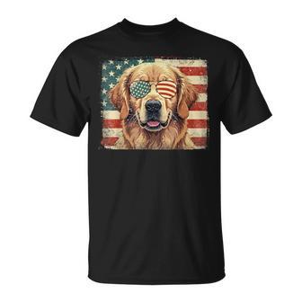 Patriotic Golden Retriever Dog Lover Usa Flag 4Th Of July Kids T-Shirt | Seseable UK