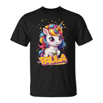 Paula Hermoso Nombre De Niña Con Un Bonito Unicornio Camiseta unisex - Regaloses
