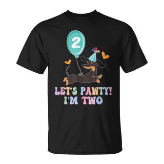 Lets Pawty I'm Two Dachshunds Dog Birthday 2 Year Old T-Shirt - Thegiftio UK