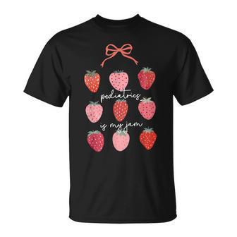 Pediatrics Is My Jam Pediatrician Squad Peds Strawberry Bow T-Shirt - Thegiftio UK