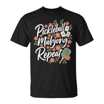 Pickleball Mahjong Repeat Flower Floral Paddle Women T-Shirt - Thegiftio UK