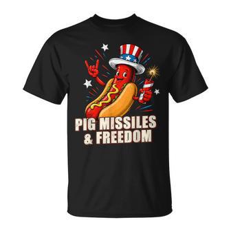 Pig Missiles And Freedom 4Th Of July Patriotic Hotdog T-Shirt - Thegiftio UK