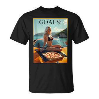 Pinup Girl T Goals Exotic Car Girl Pizza & Beer Maglietta - Novitaregali