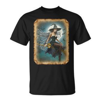 Pinup Girl 男性用 セクシーなハロウィーンの魔女 Tシャツ - Kawaiitshirt