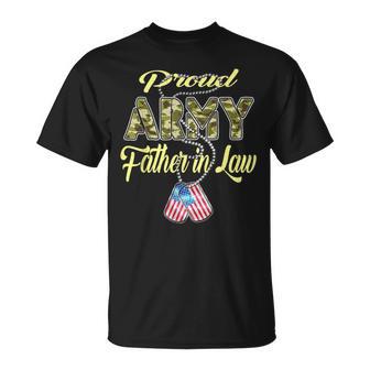 Proud Army Father-In-Law Us Flag Dog Tag Military Dad-In-Law For Kids T-Shirt - Monsterry