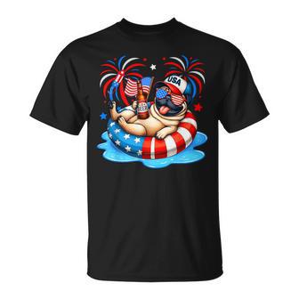 Pug Sunglasses Drinking Beer Relaxing 4Th Of July Owner T-Shirt - Thegiftio UK