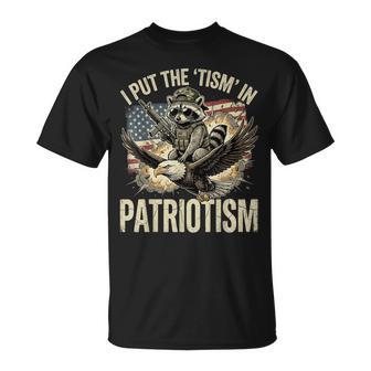 I Put The Tism In Patriotism Athletic Eagle Raccoon Usa Flag T-Shirt - Monsterry