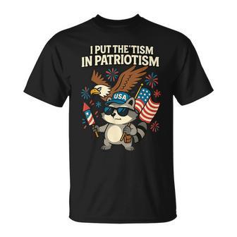 I Put The Tism In Patriotism Raccoon Eagle Usa Flag T-Shirt - Thegiftio UK