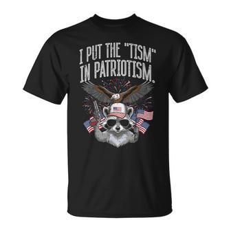 I Put Tism In Patriotism Raccoon Saying Kids T-Shirt - Thegiftio UK