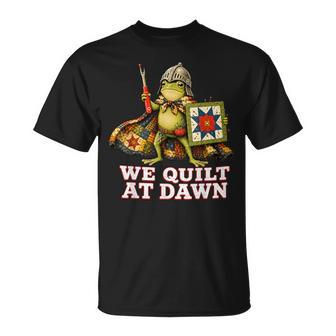 We Quilt At Dawn Cute Frog Quilting Sewing Hobby T-Shirt - Monsterry UK