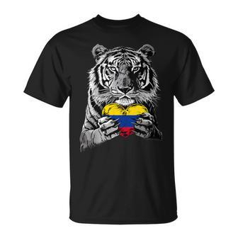 Raíces Colombianas Corazón De Tigre Orgullo Colombiano Bandera De Colombia In Mangas Camiseta unisex - Regaloses