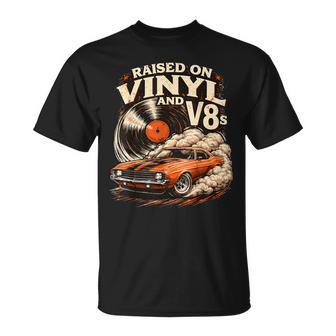 Raised On Vinyl And V8s Retro Car Music T-Shirt - Thegiftio UK