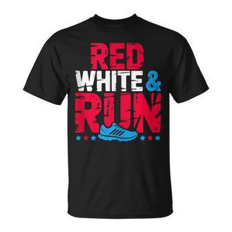 Red White & Run Patriotic Runner Fourth Of July Race T-Shirt | Mazezy