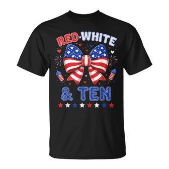 Red White & Ten 4Th Of July 10Th Birthday Patriotic Bow T-Shirt - Thegiftio UK